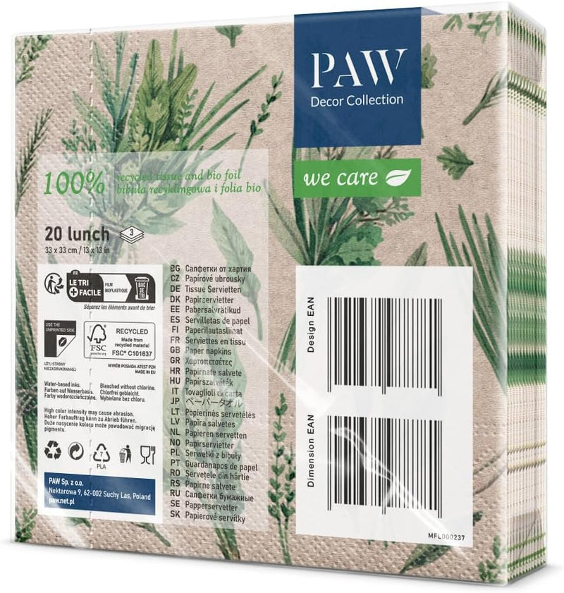 Paw Napkins - Pack of 20 - We Care Herbal Picking - 33x33cm
