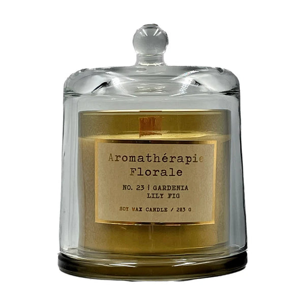 Le Desire Aromatherapie Florale Soy Candle With Glass Dome Lid & Timber Wick - Gardenia Lily Fig - 283gr