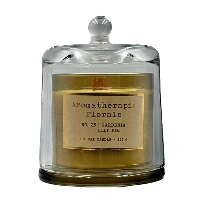 Le Desire Aromatherapie Florale Soy Candle With Glass Dome Lid & Timber Wick - Gardenia Lily Fig - 283gr