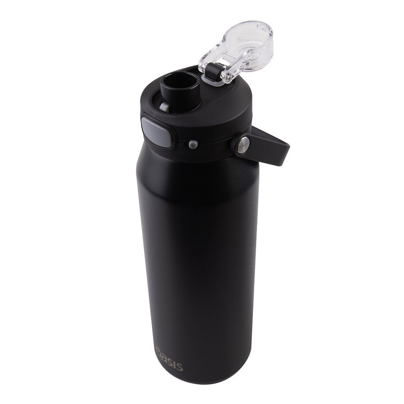 Oasis Ceramic Stainless Steel Triple Wall Insulated Capri Drink Bottle with Quick Release Lid 750ml - Black