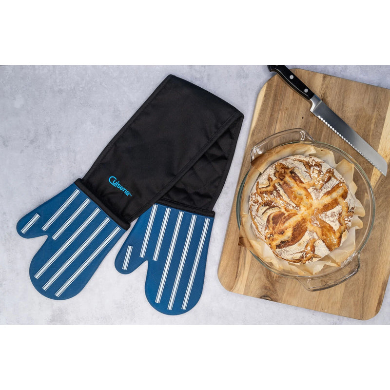 Cuisena Silicone Fabric Double Oven Glove - Blue Stripe