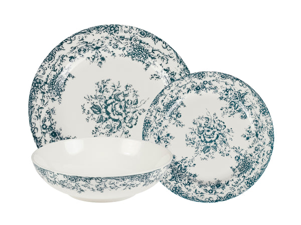 Casa Domani Rosetta Coupe Dinner Set Antique Blue Gift Boxed - 12pc