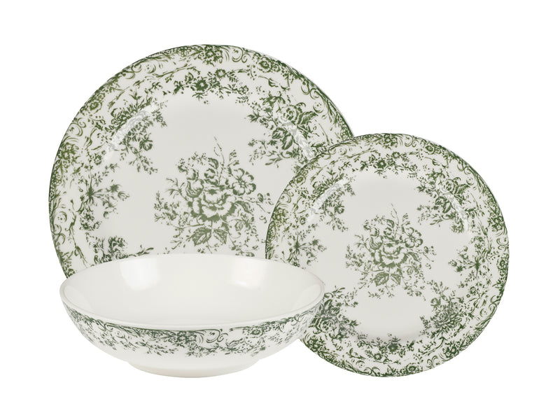 Casa Domani Rosetta Coupe Dinner Set Antique Green Gift Boxed - 12pc