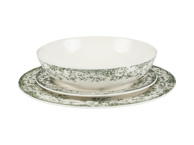 Casa Domani Rosetta Coupe Dinner Set Antique Green Gift Boxed - 12pc