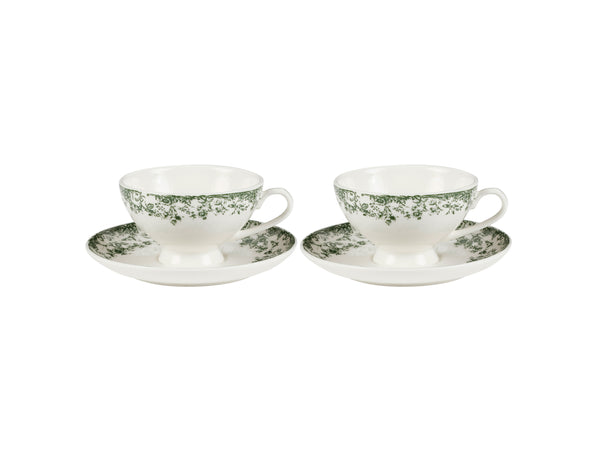 Casa Domani Rosetta Demi Cup & Saucer 90ML Set of 2 Antique Green - Gift Boxed
