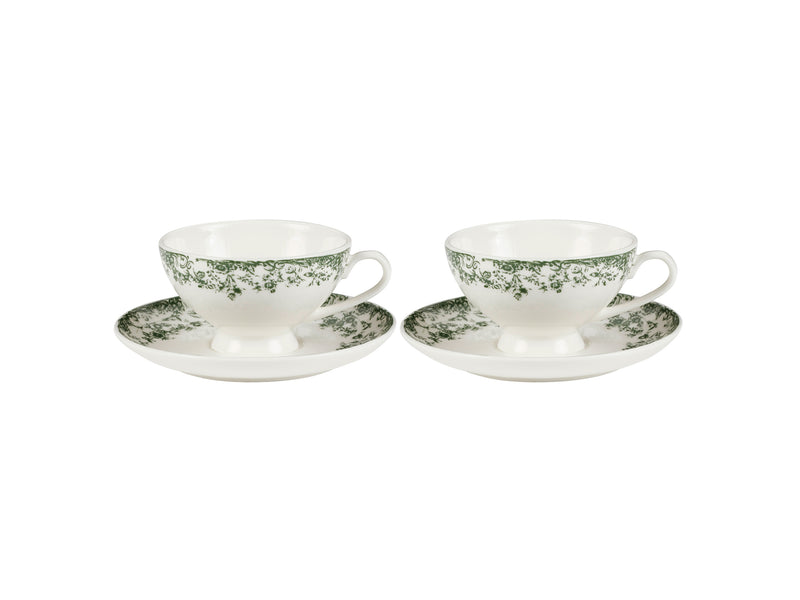 Casa Domani Rosetta Demi Cup & Saucer 90ML Set of 2 Antique Green - Gift Boxed