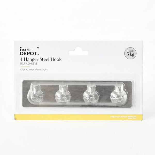 Frame Depot Self-Stick Silver Hook With 4 Hangers