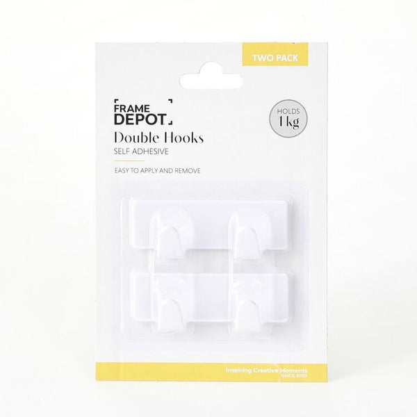 Frame Depot Self-Stick White Double Hooks With 2 Hangers 2 Pack - White