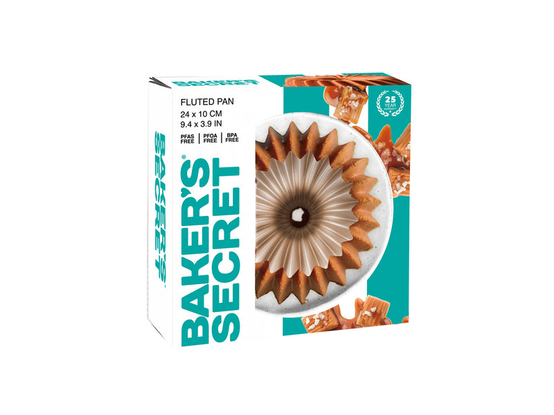 Bakers Secret Fluted French Wreath Non-Stick Cast Aluminium Fluted Pan - Champagne - Gift Boxed - 22.5x10cm