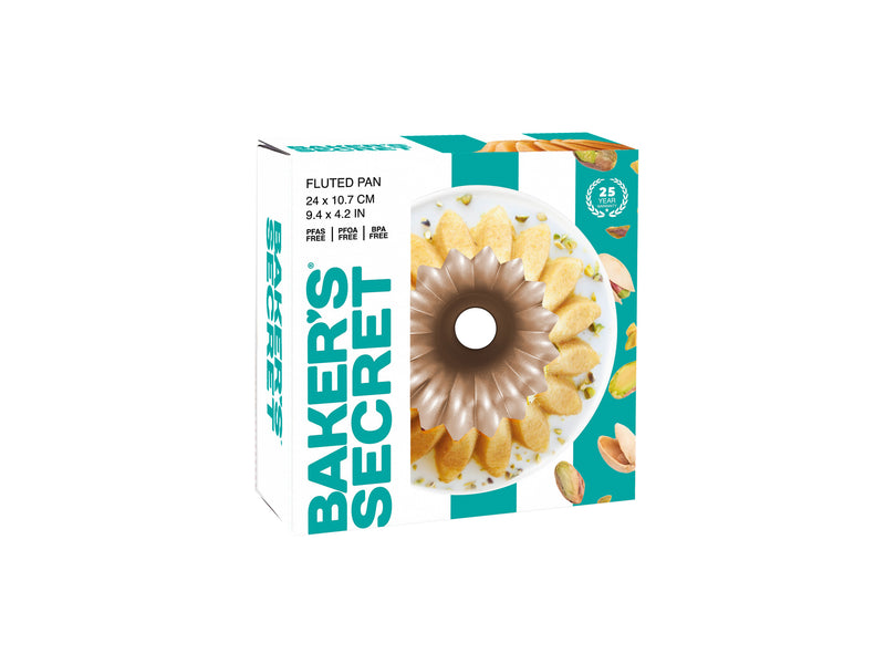 Bakers Secret Fluted Spring Water Non-Stick Cast Aluminium Fluted Pan - Champagne - Gift Boxed - 21.5x10.7cm