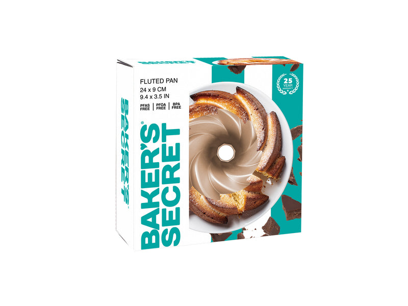 Bakers Secret Fluted Marissa Non-Stick Cast Aluminium Fluted Pan - Champagne - Gift Boxed - 22.5x9cm