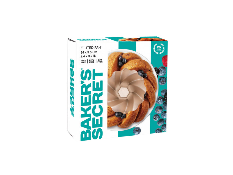 Bakers Secret Fluted Cordon Non-Stick Cast Aluminium Fluted Pan - Champagne - Gift Boxed - 22.5x9.5cm