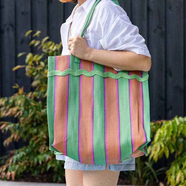 Pure Zone Beach Carry Bag/Tote - Green & Orange Stripe