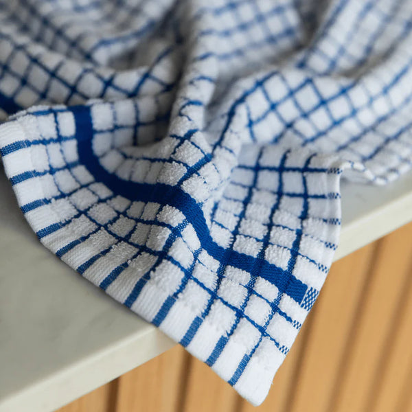 Pure Zone Check Cotton Kitchen Towel - Blue
