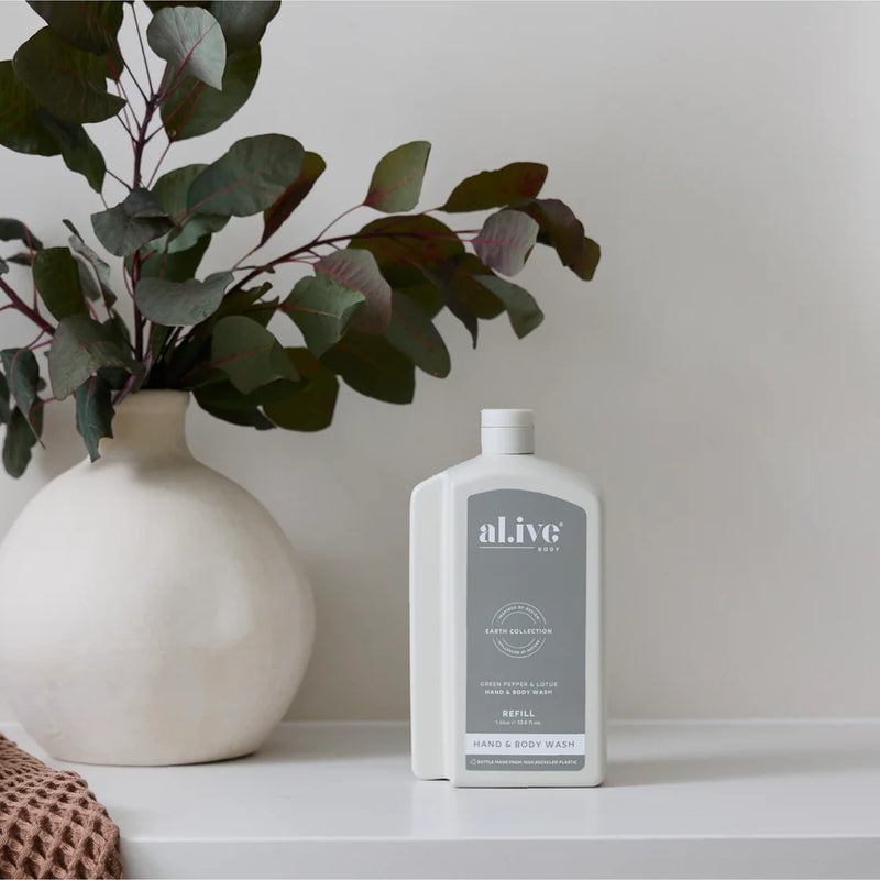 al.ive Hand & Body Wash Refill 1L - Green Pepper & Lotus (Made in Australia)