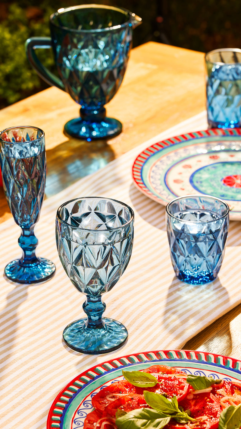 Casa Domani Deanna Wine Goblet Glasses - Set of 4 - Blue