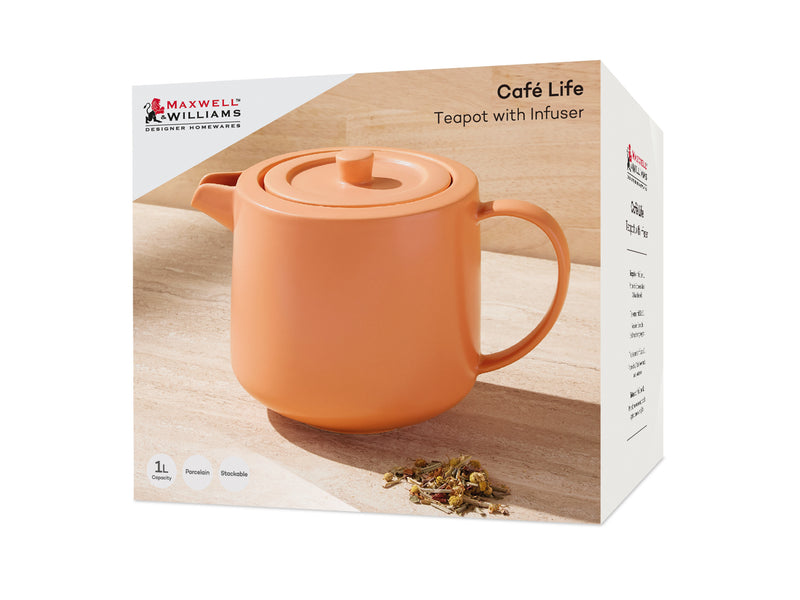 Maxwell & Williams Cafe Life Teapot With Infuser 1L - Apricot