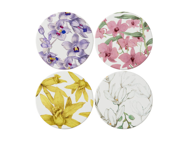 Maxwell & Williams Royal Botanic Garden Australian Orchids  Ceramic Round Coasters Set of 4 - 9.5cm