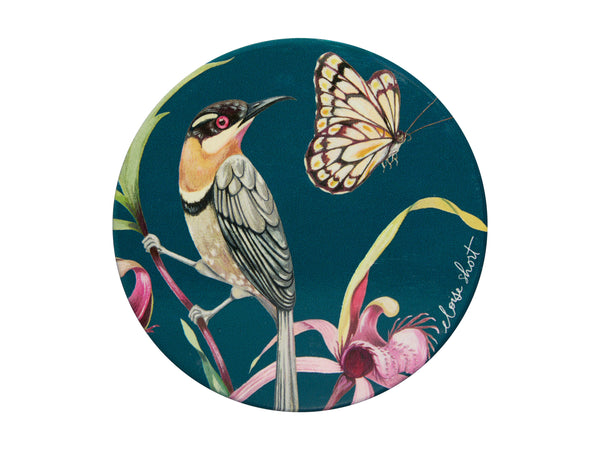 Maxwell & Williams Eloise Short Lyric Ceramic Round Coaster 10cm - Spinebill Honeyeater