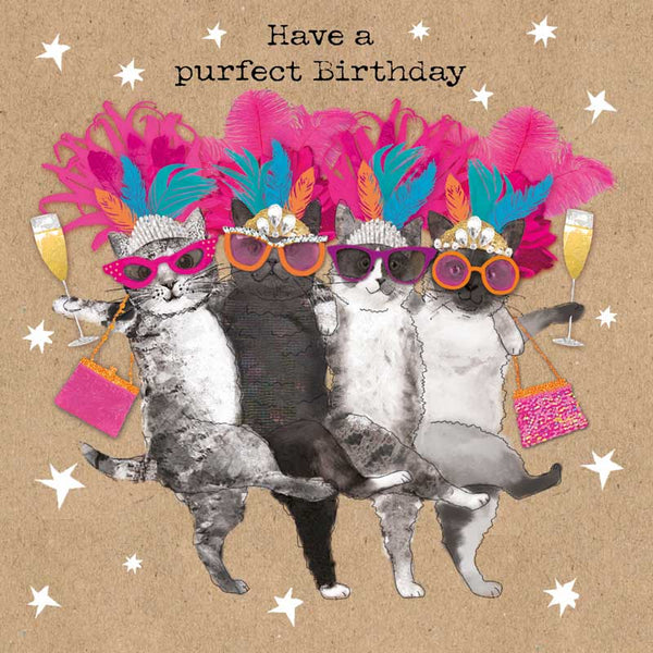 Have A Purfect Birthday - Dancing Cats - Card 15.5x15.5cm