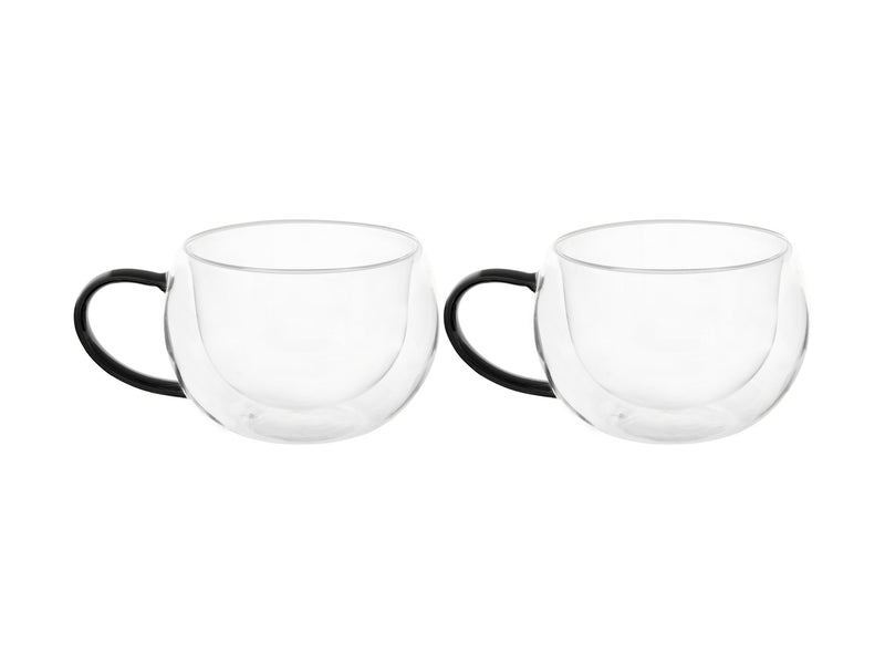 Maxwell & Williams Blend Noir Double Wall Glass Mugs 270ml - Set of 2