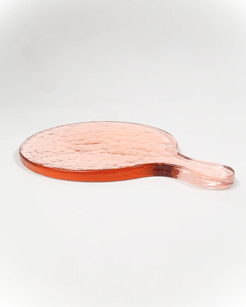 Hammered Glass Round Serving Board 28x20cm - Blush