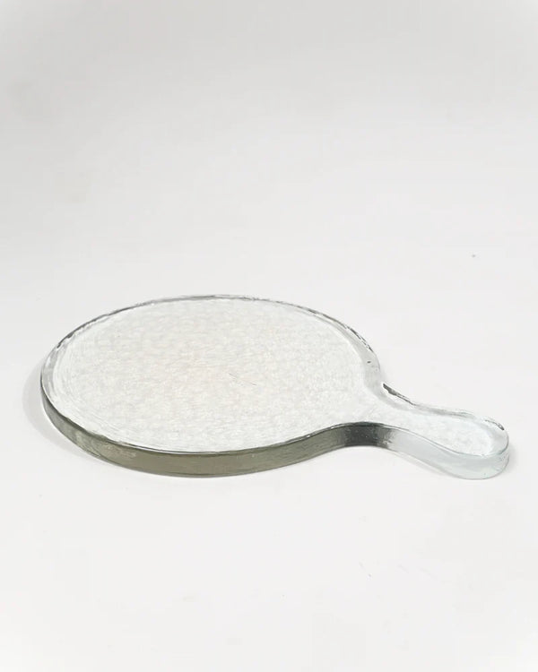 Hammered Glass Round Serving Board 28x20cm - Clear