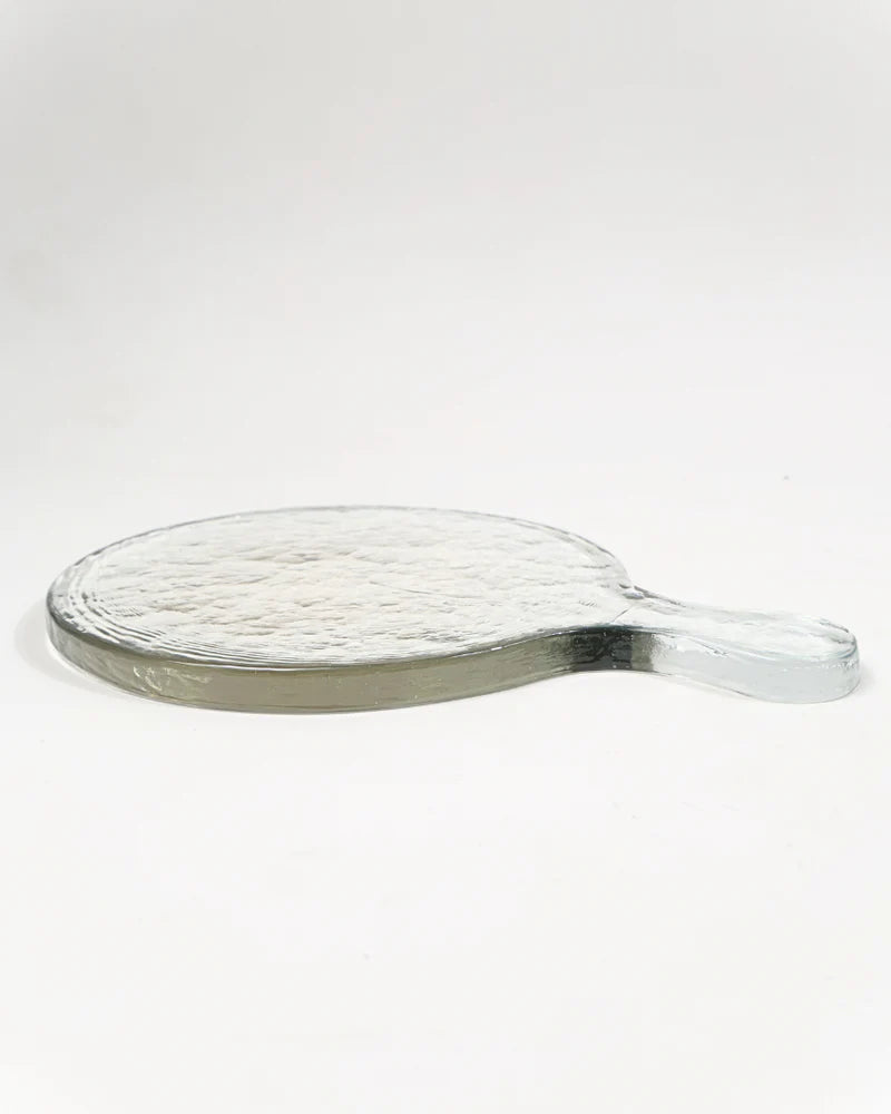 Hammered Glass Round Serving Board 28x20cm - Clear