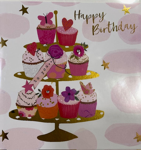 Happy Birthday - Cupcakes - Card 15.5x15.5cm