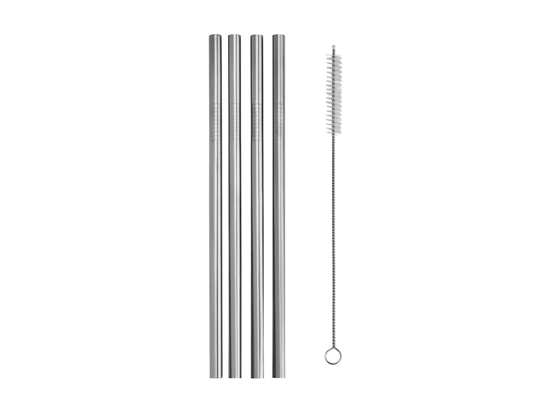 Maxwell & Williams Cocktail & Co. Reusable Smoothie Straws (4) With Brush - Stainless Steel