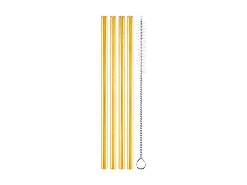 Maxwell & Williams Cocktail & Co Reusable 4pc Cocktail Straws With Brush Set - Gold