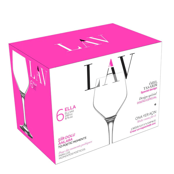 Ella Wine Glasses 260ml - Set of  6 - LAV (Made in Turkey)