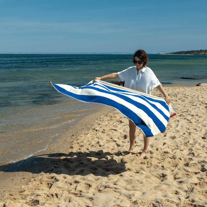 Pure Zone XL Cotton Terry Beach Towel - Lennox - Navy Stripe - 90x180cm