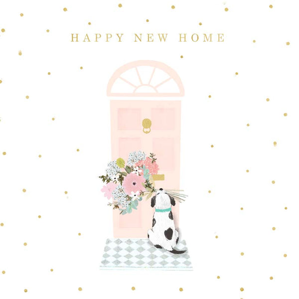 Happy New Home - Dog With Flowers - Card 15.5x15.5cm