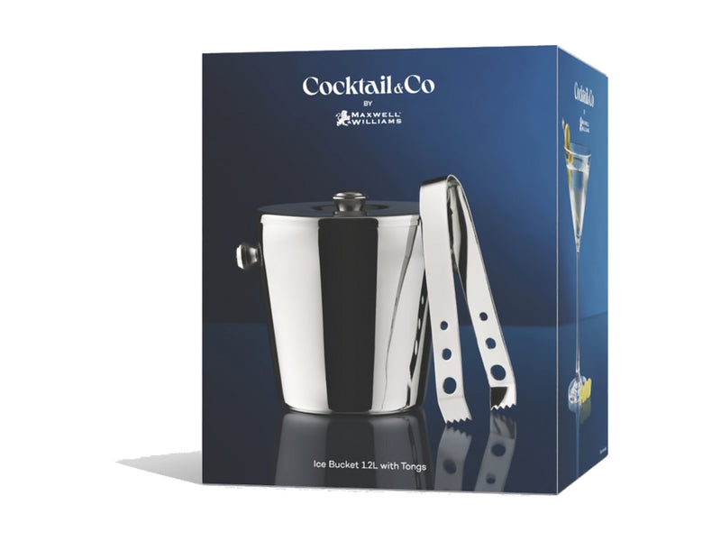 Maxwell & Williams Cocktail & Co. Ice Bucket With Lid & Tongs - Stainless Steel - 1.2L
