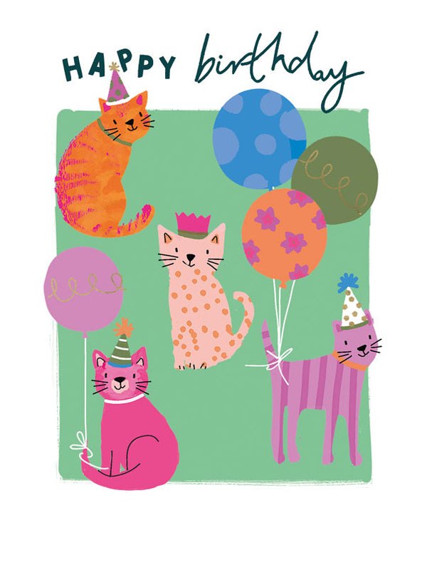 Happy Birthday - Cats With Balloons - Card 15.5x15.5cm