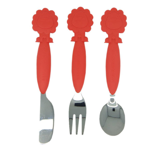 Marcus & Marcus Silicone 3pc Cutlery Set - Marcus The Lion - Red