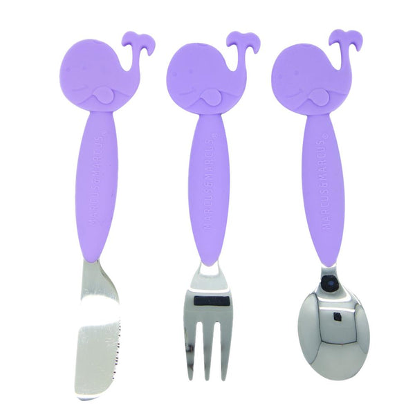 Marcus & Marcus Silicone 3pc Cutlery Set - Willo The Whale - Lilac