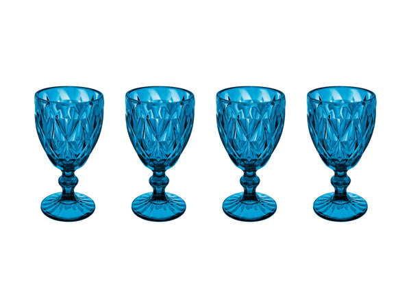 Casa Domani Deanna Wine Goblet Glasses - Set of 4 - Blue