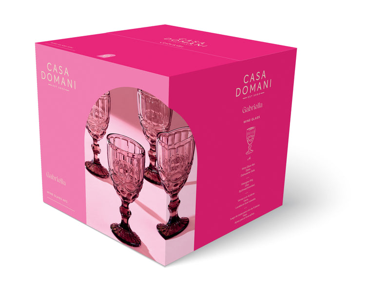 Casa Domani Gabriella Wine Goblet Glasses - Set of 4 - Pink