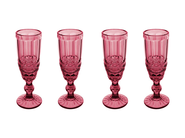 Casa Domani Gabriella Champagne Flute Glasses - Set of 4 - Pink