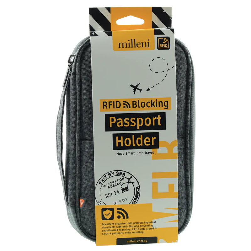 Milleni Travel RFID Blocking Passport Holder - Grey