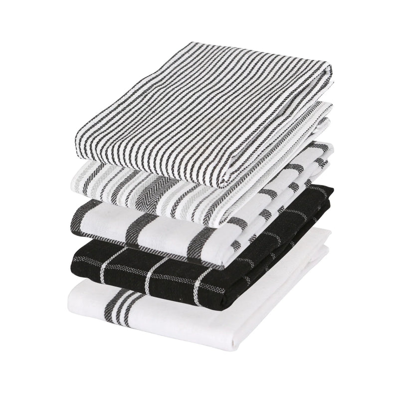 Monochrome Cotton 5pc Tea Towel Set - 70cm x 50cm