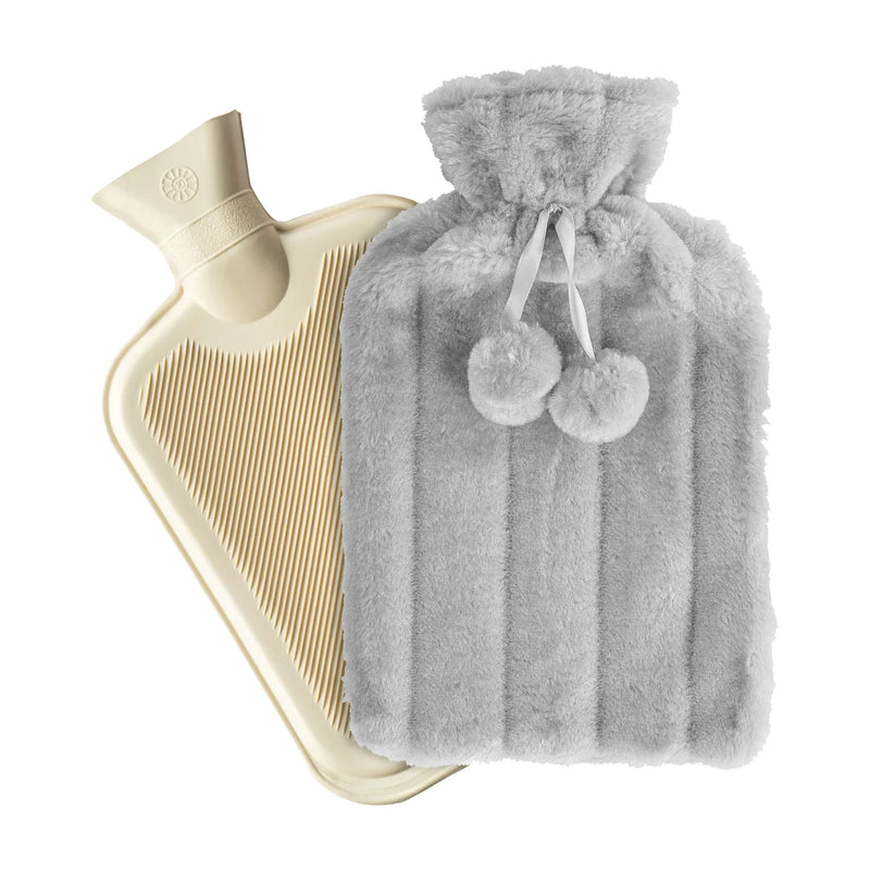 Hot Water Bottle With Plush Grey Cover