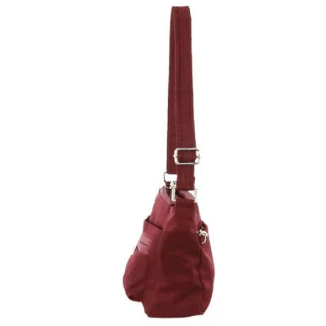 Pierre Cardin Nylon Anti - Theft Cross Body Bag Wine Camo - 30x11x20cm