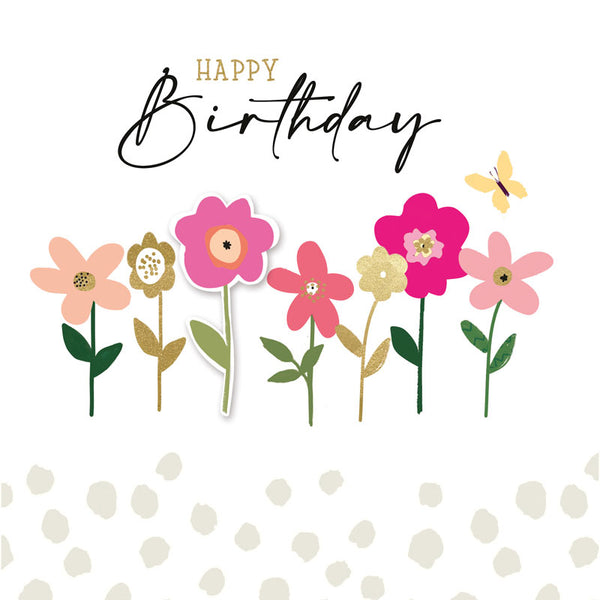 Happy Birthday - Flowers - Card 15.5x15.5cm