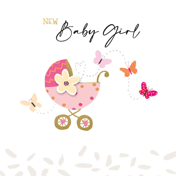 New Baby Girl - Pink Pram - Card 15.5x15.5cm