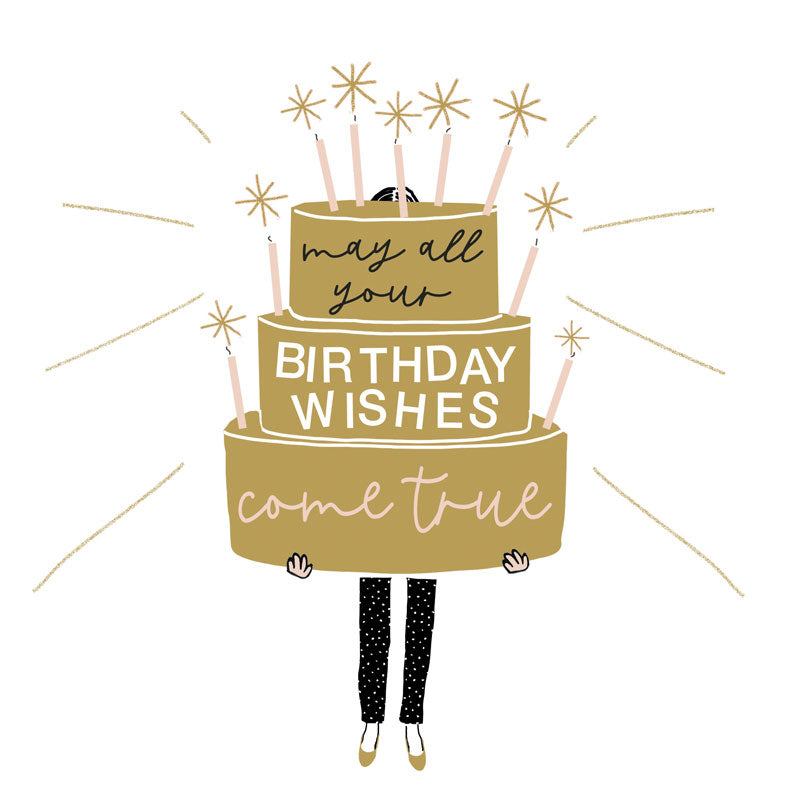 Birthday Wishes Come True - Cake & Sparklers - Card 15.5x15.5cm