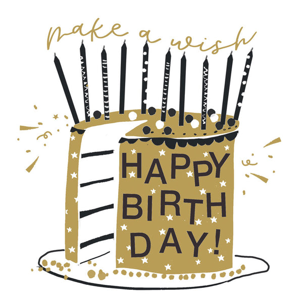 Make A Wish .... Happy Birthday - Cake & Candles - Card 15.5x15.5cm