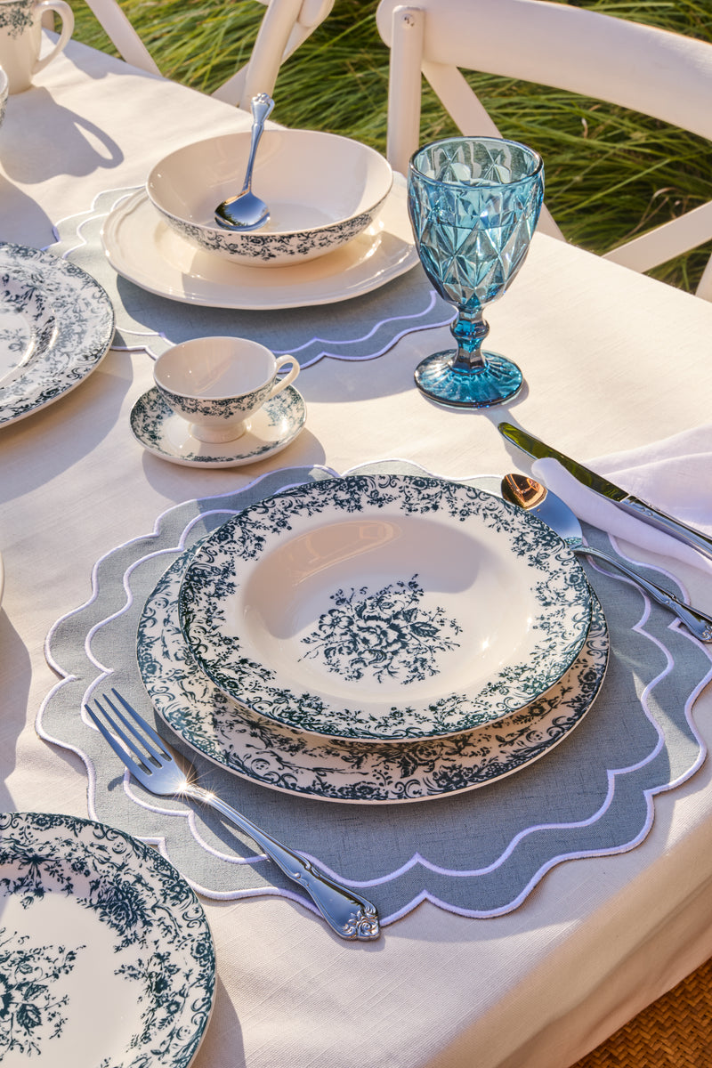 Casa Domani Rosetta Coupe Dinner Set Antique Blue Gift Boxed - 12pc